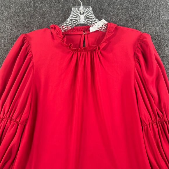 Amanda Uprichard Blouse Women's P Red Balloon Sleeve Smocked Career Party - Picture 2 of 10